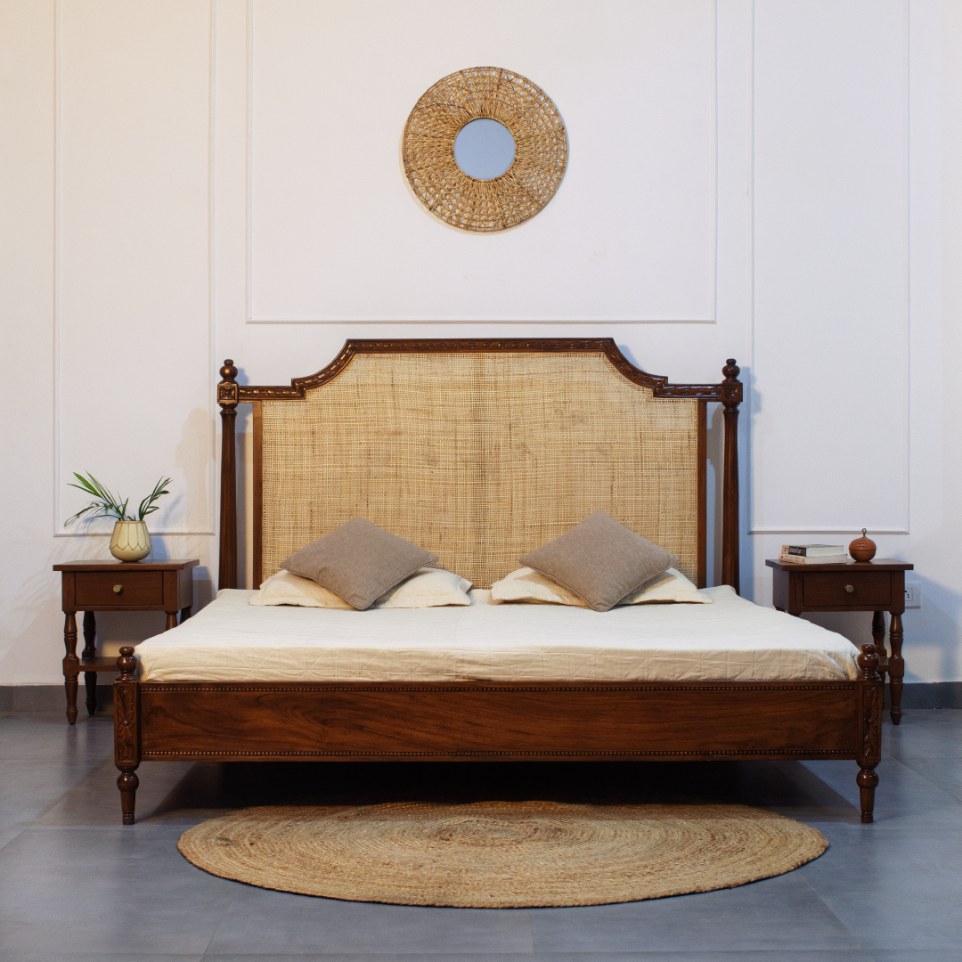 Alchemy Cane Teak Wood Bed