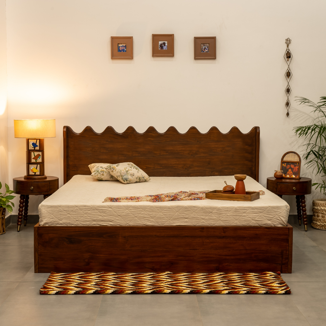 Aalaya Teak Wood Hydraulic Storage Bed