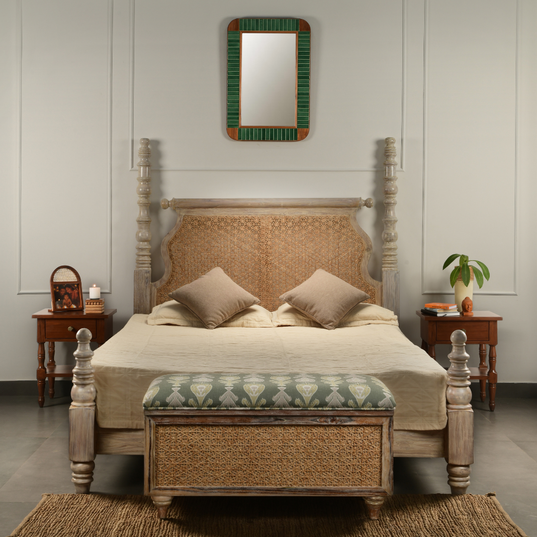 Siesta White Distressed Teak Wood Bed