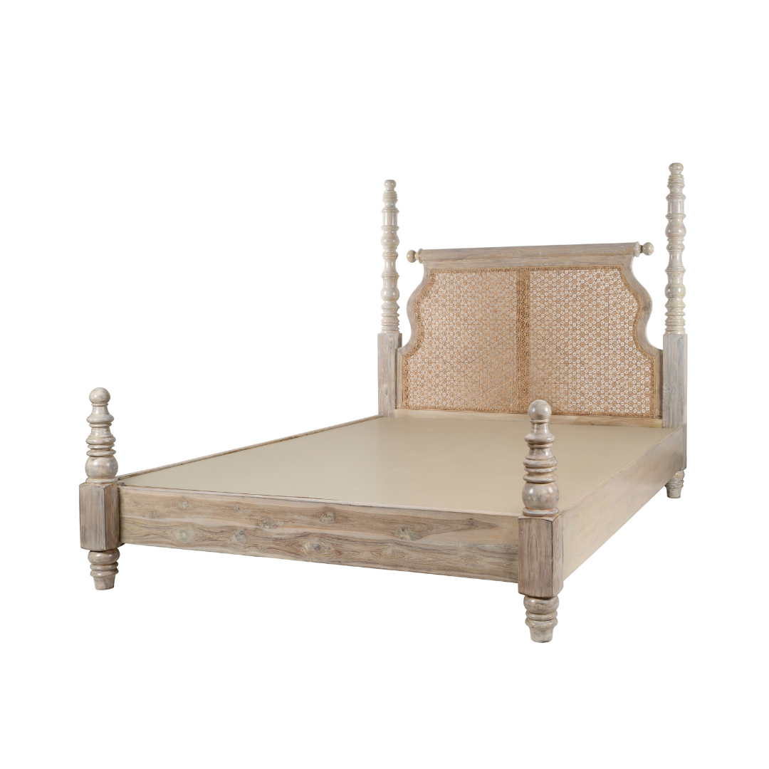 Siesta White Distressed Teak Wood Bed