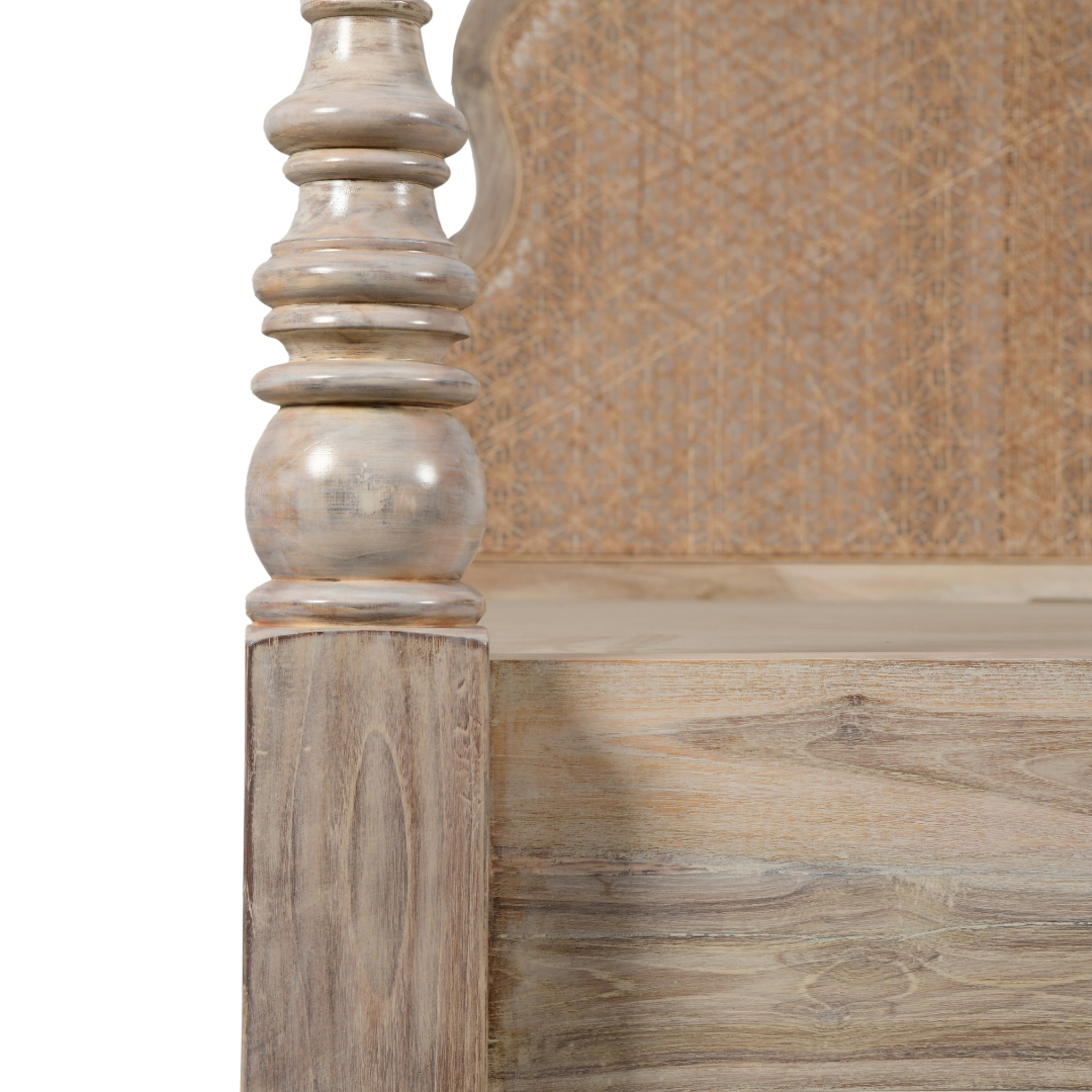 Siesta White Distressed Teak Wood Bed