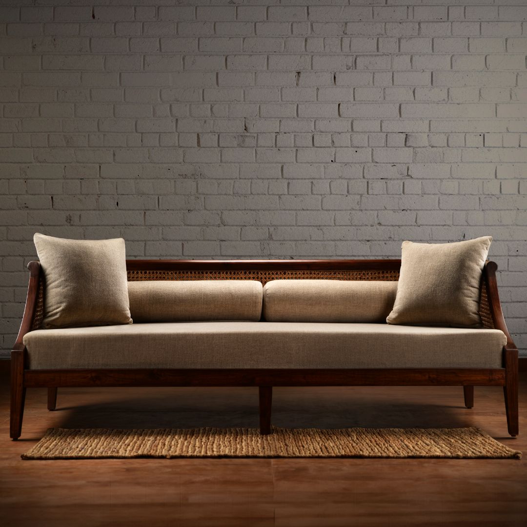 Sahara Teakwood 3 Seater Cane Sofa
