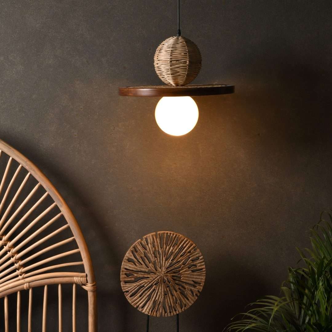 Satoi Teak Cane Pendant Lamp