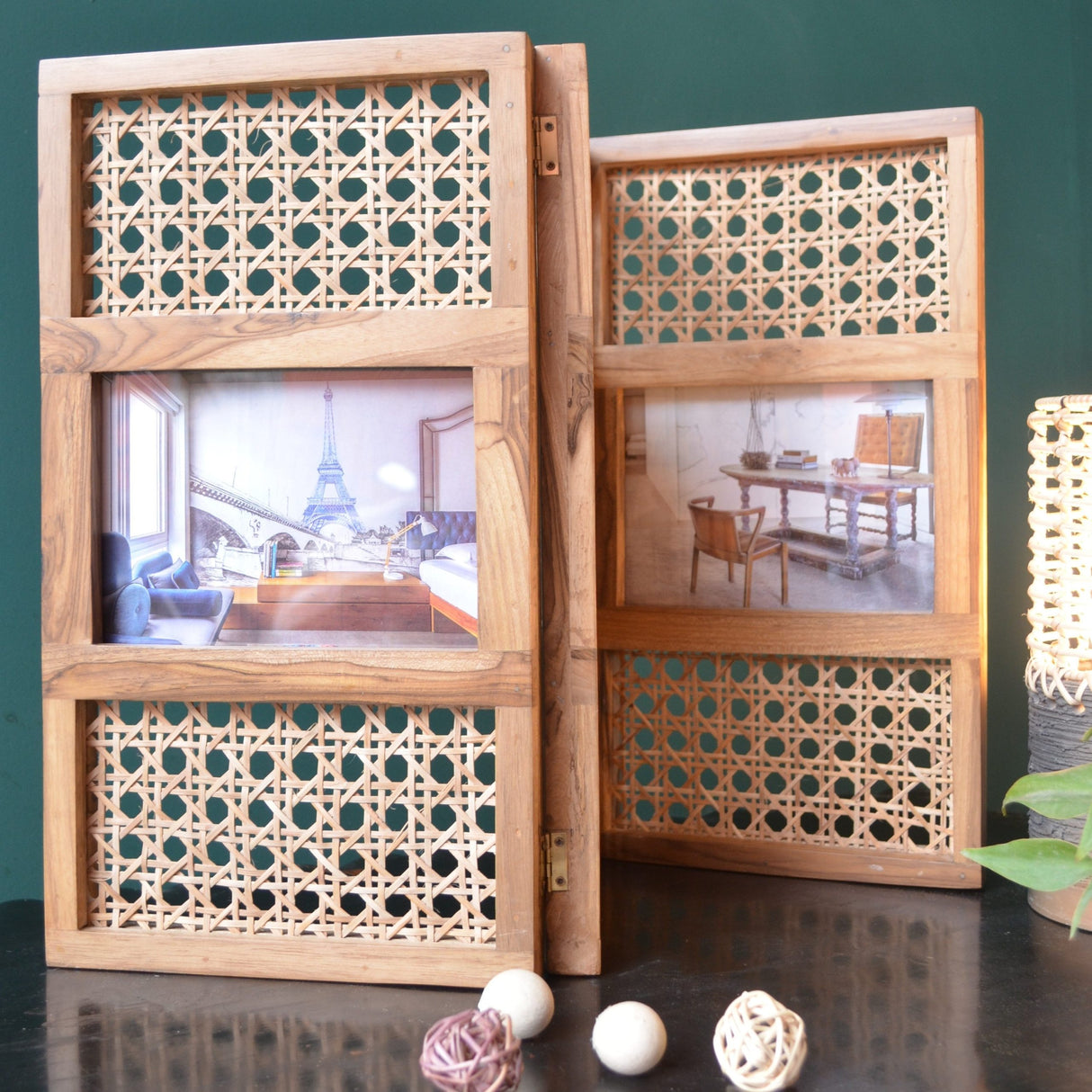 Divider Teak Wood Triple Photo Frame