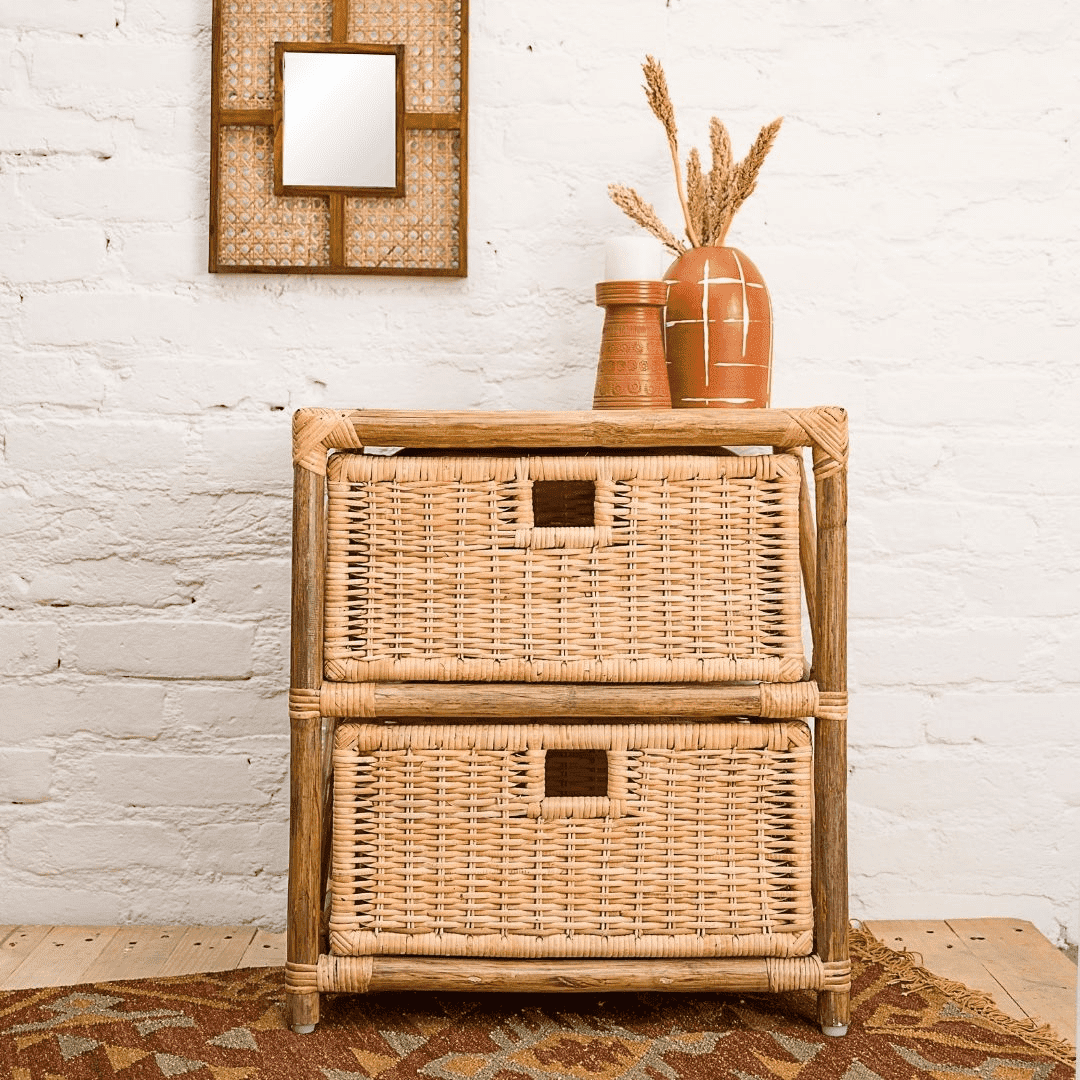 Natural Bamboo Basket Side Table