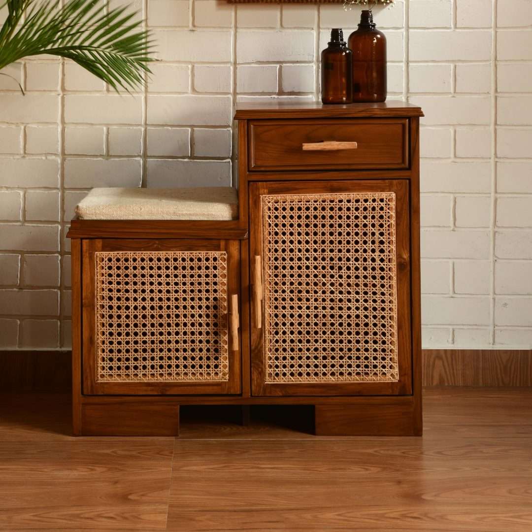 Umber Cane Double Door Cabinet