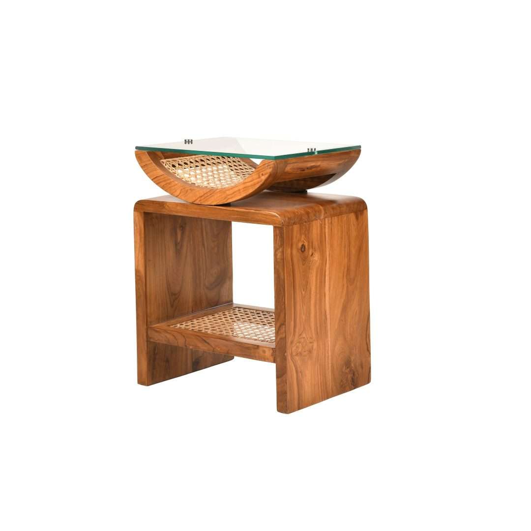 Arch Cane Teak Wood Side Table