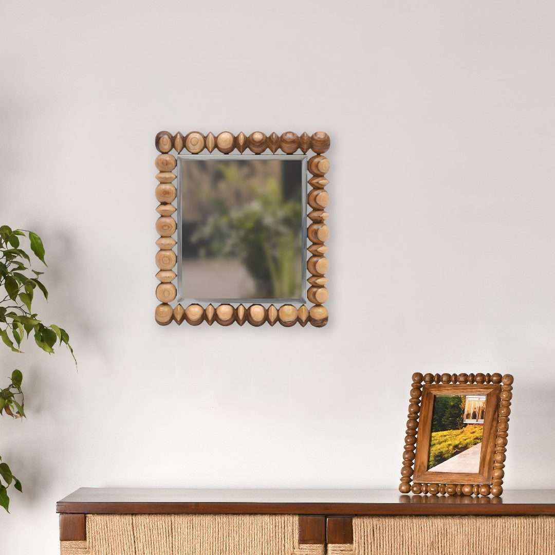 levon natural teak wood wall mirror