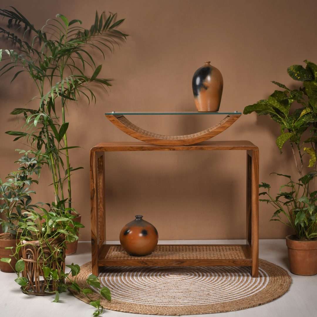 arch cane teakwood console table