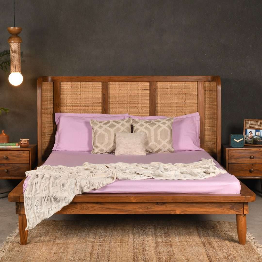 zakhama queen size teakwood cane bed